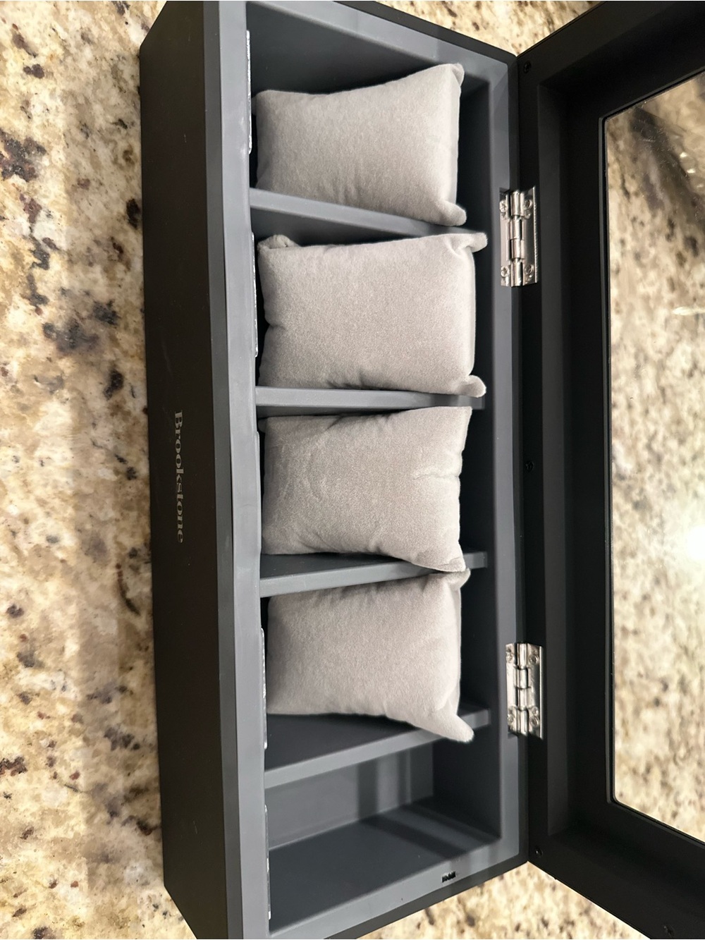 Brookstone Black Wood Vertical 4-Slot Watch Display Case Organizer Glass Window